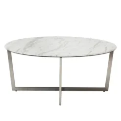 Paige Round Coffee Table - White/Stainless Steel