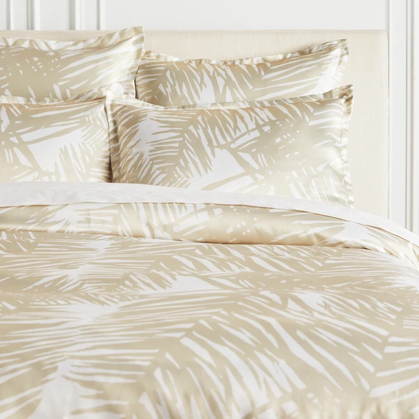 Tulum Palm Bedding - White/Champagne 1 Tulum Palm Bedding - White/Champagne