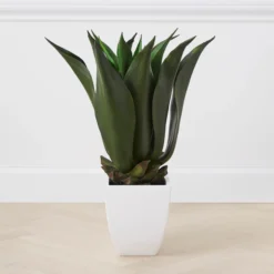 Faux Agave Bush With Square Pot