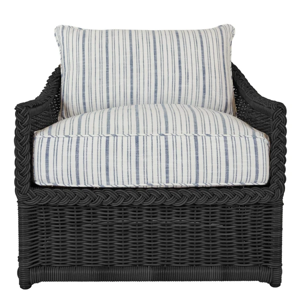 Emilia Ebony Lounge Chair - Linen Indigo Stripe 2 Emilia Ebony Lounge Chair - Linen Indigo Stripe - Image 2