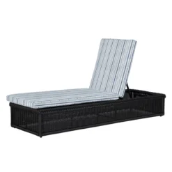 Emilia Ebony Chaise - Linen Indigo Stripe