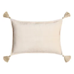 Velvet Tassle Lumbar Pillow - Light Beige
